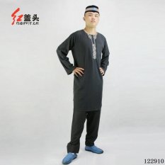 AGAPEON Cotton&Linen Baju Melayu Suit For Men Round Collar Wth Embroidery (Black) - intl