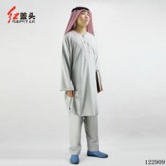 AGAPEON Cotton&Linen Baju Melayu Suit For Men Round Collar Wth Embroidery (Grey) - intl