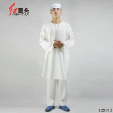 AGAPEON Cotton & Linen Baju Melayu Cocok untuk Pria Kerah Bulat dengan Bordir (Putih)-Intl