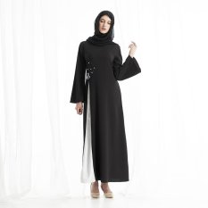 AGAPEON Wanita Islami Pakaian Muslim Slim Gaun Panjang Baju Rung Abaya Berenda A-line Gaun Maksi Ramadan-Intl