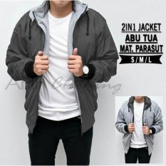 AHF Jaket Parasut Fleece 2in1 Bolak Balik - Jaket Pria - Abu Tua