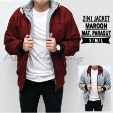 AHF Jaket Sweater Parasut Fleece Hoodie Bolak Balik 2in1 - Jaket Pria - Merah Maroon