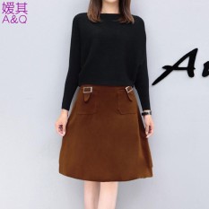 Ai Ini Ladys' Memakai Satu Potong Adik Perempuan Gaya Baru Seseorang Ladys' Memakai Menunjukkan Musim Gugur Musim Dingin Tipis Gaya Catty Add Lemak Tambahkan Kain Rajutan Set Rok (Hitam) -Intl