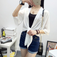 Aijiniao Sifon Bagian Tipis Stagen Baju Pelindung Terik Matahari Kardigan Ayat Pendek Selendang (Putih)