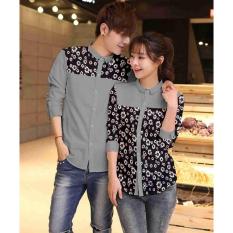 AK-388 Couple Flonita -Grey Katun Strech Combi Batik Best Quality Akiko Fashion