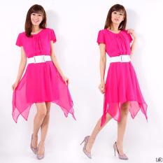 AK - Beauty Dress Veronika Pink / Atasan Midi Dress Wanita Korea Elegant / bahan Ceruty + Furing + Belt Best Quality Akiko Fashion