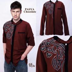 AK - Kemeja Koko Pasha - Chocolate combi Bordir Akiko Fashion