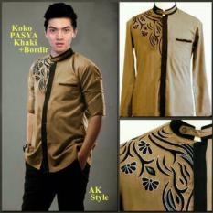 AK - Kemeja Koko Pasha - Khaki Combi Bordir Akiko Fashion
