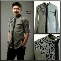 AK - REAL PICT Kemeja Koko Pasha Khaki combi Bordir ADEM / Atasan Baju Kemeja Pria Murah Best Quality Elegant Akiko Fashion