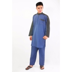 Al-Isra Setelan Gamis Al-Siraj Pakaian Gamis Muslim Pria (Biru)