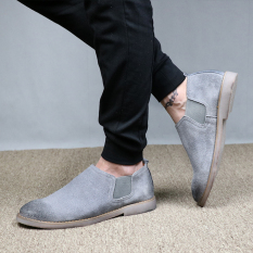 Ala Inggris Kulit Suede Muda Bernapas Sepatu Pria Sepatu Trendi (Gosok Kokas Abu-abu)
