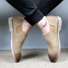 Ala Inggris Kulit Suede Muda Bernapas Sepatu Pria Sepatu Trendi (Gosok Kokas Beige)