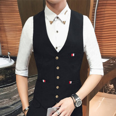 Ala Inggris Pria Model Netral Ramping Kasual Setelan Formal Rompi Jas Rompi (Hitam)