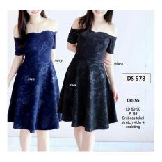 ALdera Dress Pesta Wanita Modern Natal Sabrina Emboss Stretch DS578