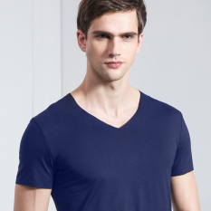 Aldrich Kaos Pria V Leher Lebar Baju Dalaman Modal Lengan Bang Pendek (Safir Biru)