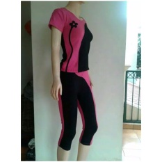 Aleizha Baju Senam bahan Full Cotton Spandex Super - Pink Hitam