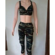 Aleizha Baju Senam Bahan Full Cotton Spandex Super - Set Army 3/4
