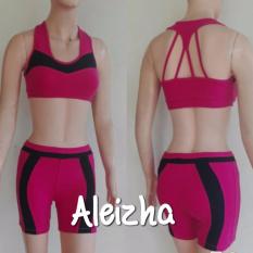 Aleizha Set Baju Senam Celana Bra Pink Hitam