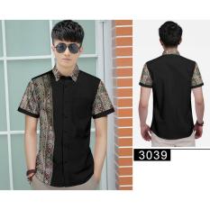 Algren Style Kemeja Pria Batik lengan pendek Dios03 - Hitam Regular fit Casual Polos