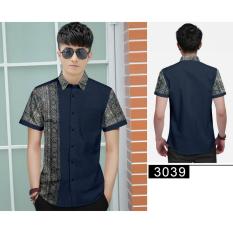 Algren Style Kemeja Pria Batik lengan pendek Dios03 - Navy Regular fit Casual Polos