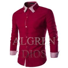 Algren Baju Hem Kemeja Pria Dios lengan panjang - Maroon List Putih / Slim fit / Casual / Polos / Kerja / Kantor / Katun / Kem / Atasan / Pakaian