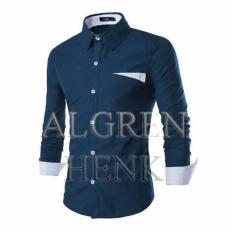 Algren Baju Hem Kemeja Pria Henk lengan panjang - Biru Navy / Slim fit / Casual / Polos / Kerja / Kantor / Katun / Kem / Atasan / Pakaian
