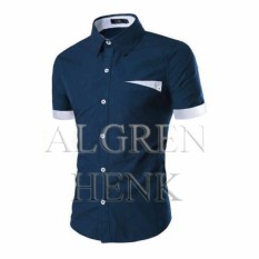 Algren Baju Hem Kemeja Pria Henk lengan pendek - Biru Navy / Slim fit / Casual / Polos / Kerja / Kantor / Katun / Kem Tangan Pendek Cowo / Atasan Cowok / Pakaian Laki laki Dewasa Slimfit