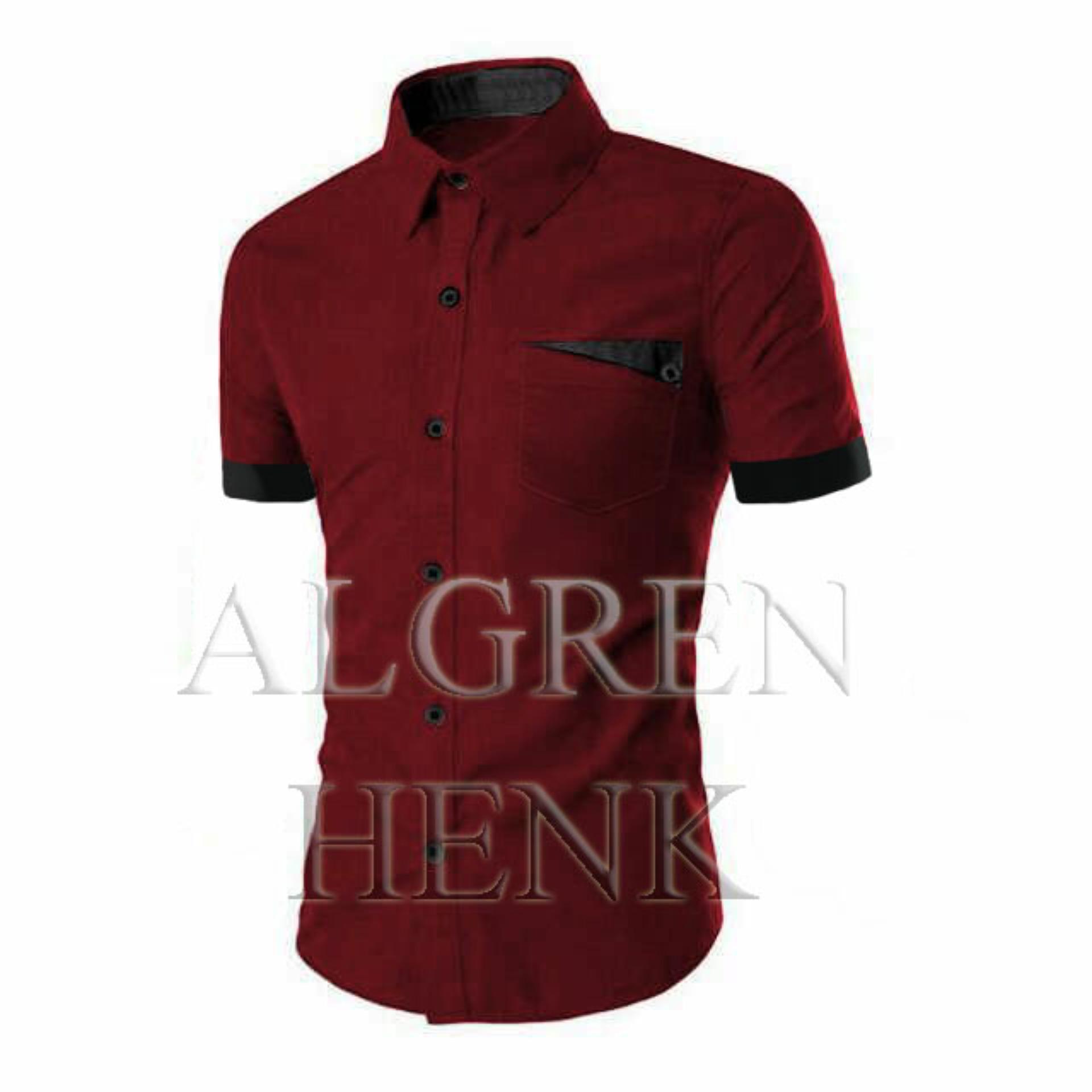 Algren Baju Hem Kemeja Pria Henk lengan pendek - Putih / Hitam / Biru Benhur / Maroon / Navy / Slim fit / Casual / Polos / Kerja / Kantor / Katun / Kem Tangan Pendek Cowo / Atasan Cowok / Pakaian Laki laki Dewasa Slimfit