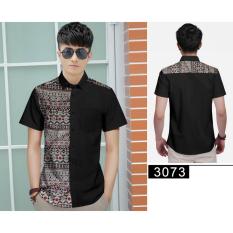Algren Baju Hem Kemeja Batik Pria Tone03 lengan pendek - Hitam / Regular fit / Casual / Polos / Kerja / Kantor / Katun / Kem Tangan Pendek Cowo / Atasan Cowok / Pakaian Laki laki Dewasa