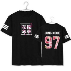 BTS Bangtan Boys Young Forever JUNGKOOK Album Kemeja Pakaian Kapas T-shirt T-shirt Lengan Pendek Tops T-shirt JCF025 (HITAM) -Intl