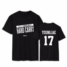 GOT7 Daftar Pesawat Keras Membawa Album Kaos Youngjae Kasual Pakaian Katun Tshirt T Lengan Pendek Kaos Atasan T-shirt DX391 (Hitam)-Intl