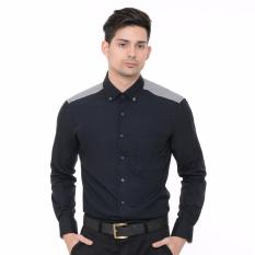 Alisan - Kemeja Polos Kombinasi Corak Panjang - Hitam