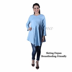 Alona Baju Atasan Wanita Baju Muslim Wanita Blouse Lengan Panjang Baju Ibu Menyusui - Biru