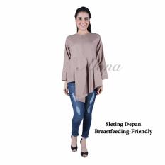 Alona Baju Atasan Wanita Baju Muslim Wanita Blouse Lengan Panjang Baju Ibu Menyusui - Coklat