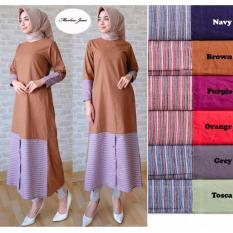 Alona Dress Muslim Baju Muslim Wanita Baju Gamis Wanita 2 Warna Bahan Katun - Orange