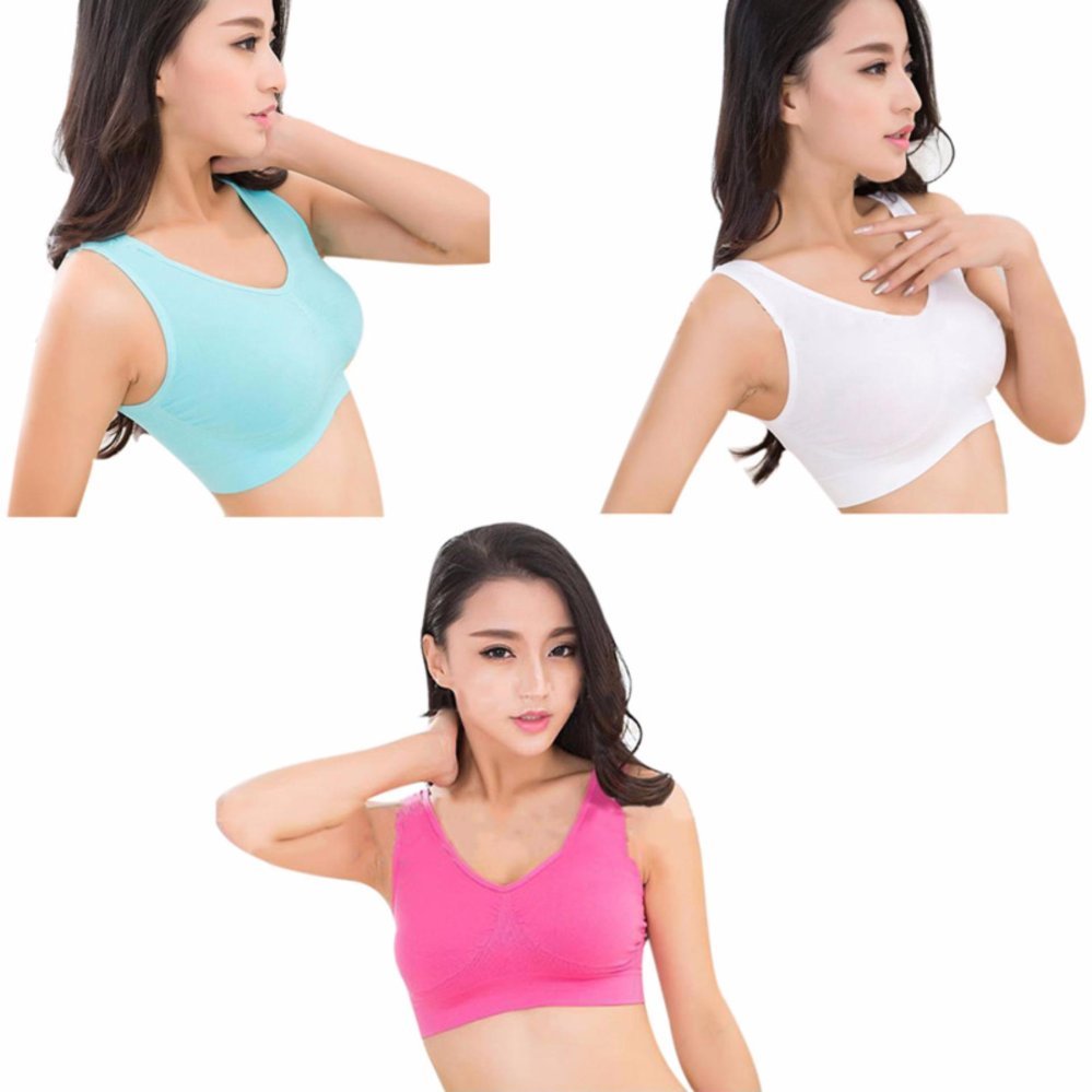 Amart 3 Pcs Wanita Bra Musim Panas Rompi Olahraga Senam Kebugaran Sports No Rims Full Cup Solid Tops (Biru Muda + Merah Merah + Putih) -Intl