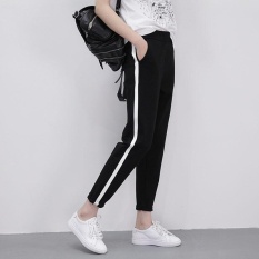Amart Fashion celana pendek wanita Korea celana panjang elastis slim sisi bergaris berpinggang tinggi kasual untuk musim semi musim gugur