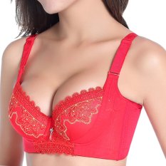 Amart Renda Bras Gemuk Tipis Bra Seks Bordir Push Up Bras untuk Wanita (Merah)-Intl