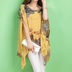 Lengan Baju Musim Panas Seksi Wanita Amart Berwarna Mata Kuning Bermotif Bunga-bunga Berbahan Kain Sutera Tipis Longgar For Dirty Sweat Baju Atasan
