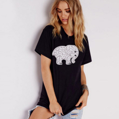 Amart Wanita Gajah Huruf Cetak Lepas Kaos Lengan Pendek Longgar Atasan TEE-Internasional