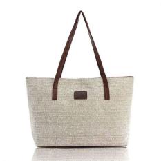Amart tas bahu wanita kanvas Appliques portabel Linen kasual - intl