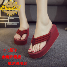 AMH Sepatu Sol Tebal Yard Besar Bertumit Tinggi Sol Tebal Sandal atau Sandal Sandal Jepit (Putih)