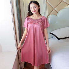 Amoi Seksi Sutra Es Transparan Mikro Baju Rumah Gaun Tidur (Pasta Kacang Merah (Dua Memakai Rok))