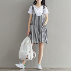 Amoi Sennvxi Kain Linen Bergaris Yard Besar Celana Pendek (Gambar Warna) baju wanita celana wanita