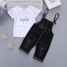 1 Set Setelan Baju dan Celana Anak 1-4 Tahun Bahan Katun Bambu (Musim panas lubang denim-hitam) (Musim panas lubang denim-hitam)