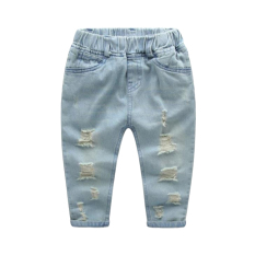 Besar Perawan Pakaian Anak-anak Anak Laki-laki 2018 Musim Semi dan Musim Gugur Model Baru Celana Versi Korea Pasang Anak Laki-laki Celana Jeans Sobek Musim Panas Model Tipis Sembilan Lubang