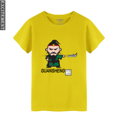 Angin Cina Giok Kirin Baju Lengan Sesiku Katun Kasual Lengan Pendek Kaus (Kuning 2)