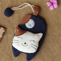 Dompet Kunci Angin Nasional Rajut Dompet Kunci Siswi Pergelangan Tangan (Besar Sudut Kucing Biru Tua)