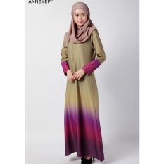ANNEYEP 034 Muslim New Arrival Malaysia Gradual Change Rainbow Baju Kurung Dress(Khaki)