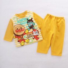 Anpanman Lengan Lengan Bergaris Kasual Kembang Api Sayang Lengan Panjang Set (C. Kuning)